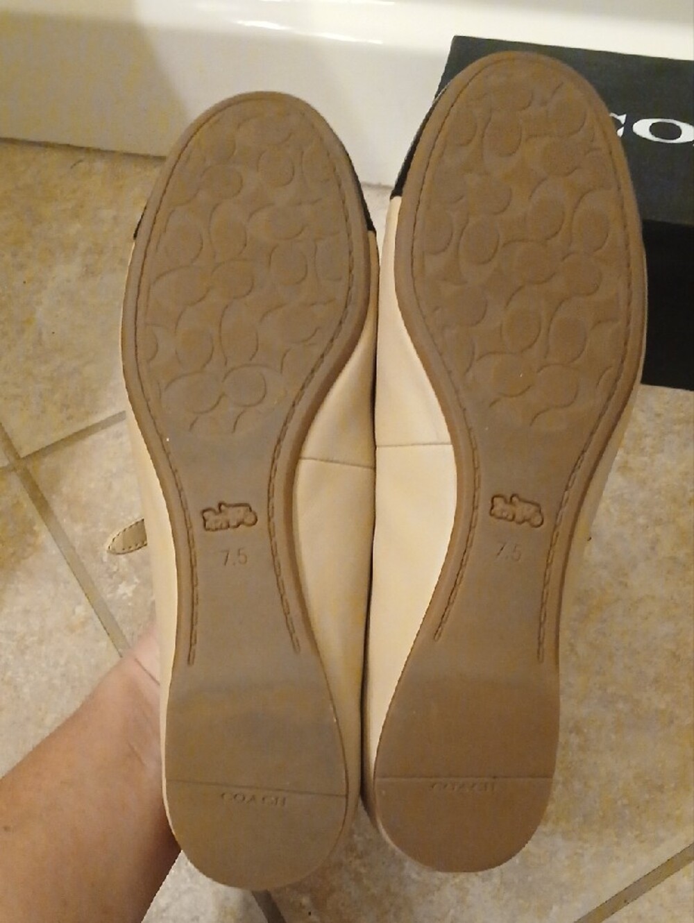 Coach Beige and Black Patent Toe Mary Jane Flats - Picture 6 of 11